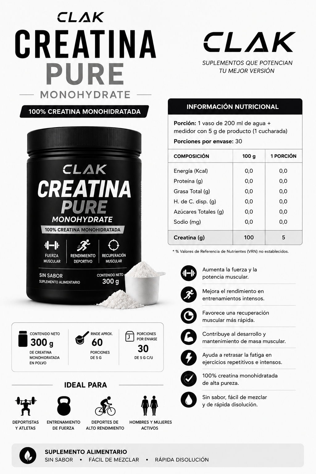 Creatina Monohidratada 100% micronizada 300g - Imagen 3