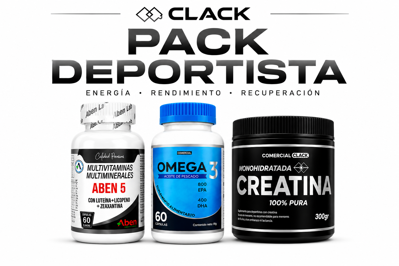 Pack Deportista - Creatina /Omega3/ Multivitaminico (Aben 5)